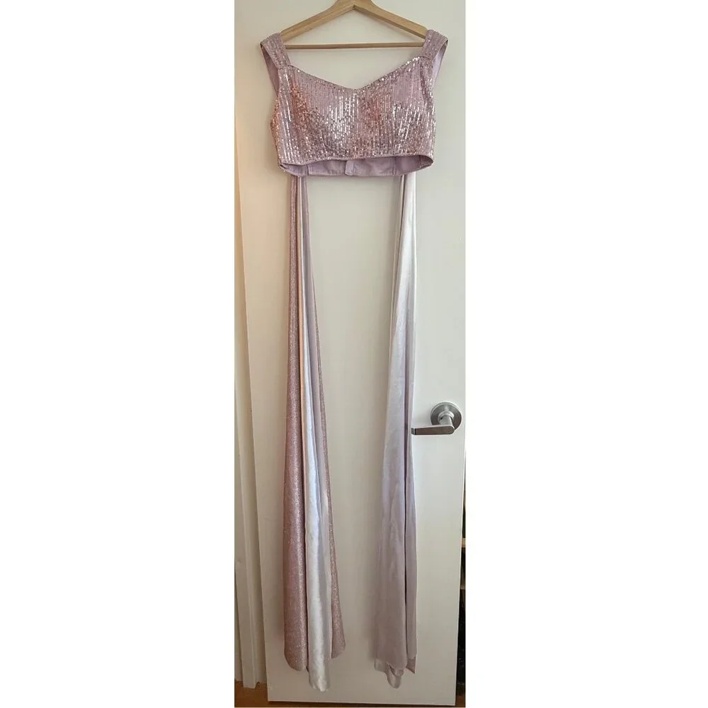 Lavender Sequins Lehenga with Shimmer Attached Dupatta - Picture 10 of 12